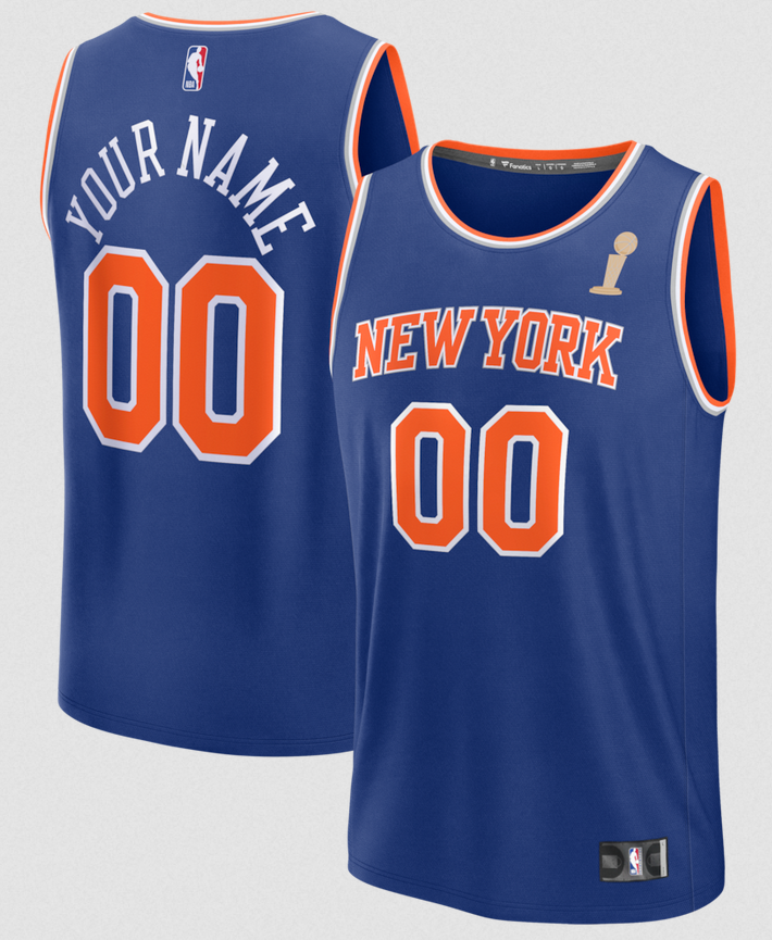 Men Custom New York Knicks  blue Fanatics 2026 NBA Finals Champions jersey